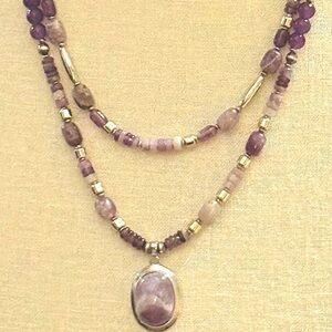 Vintage Sterling Silver Navajo Style Pearls Amethyst & Charoite Bead Necklace